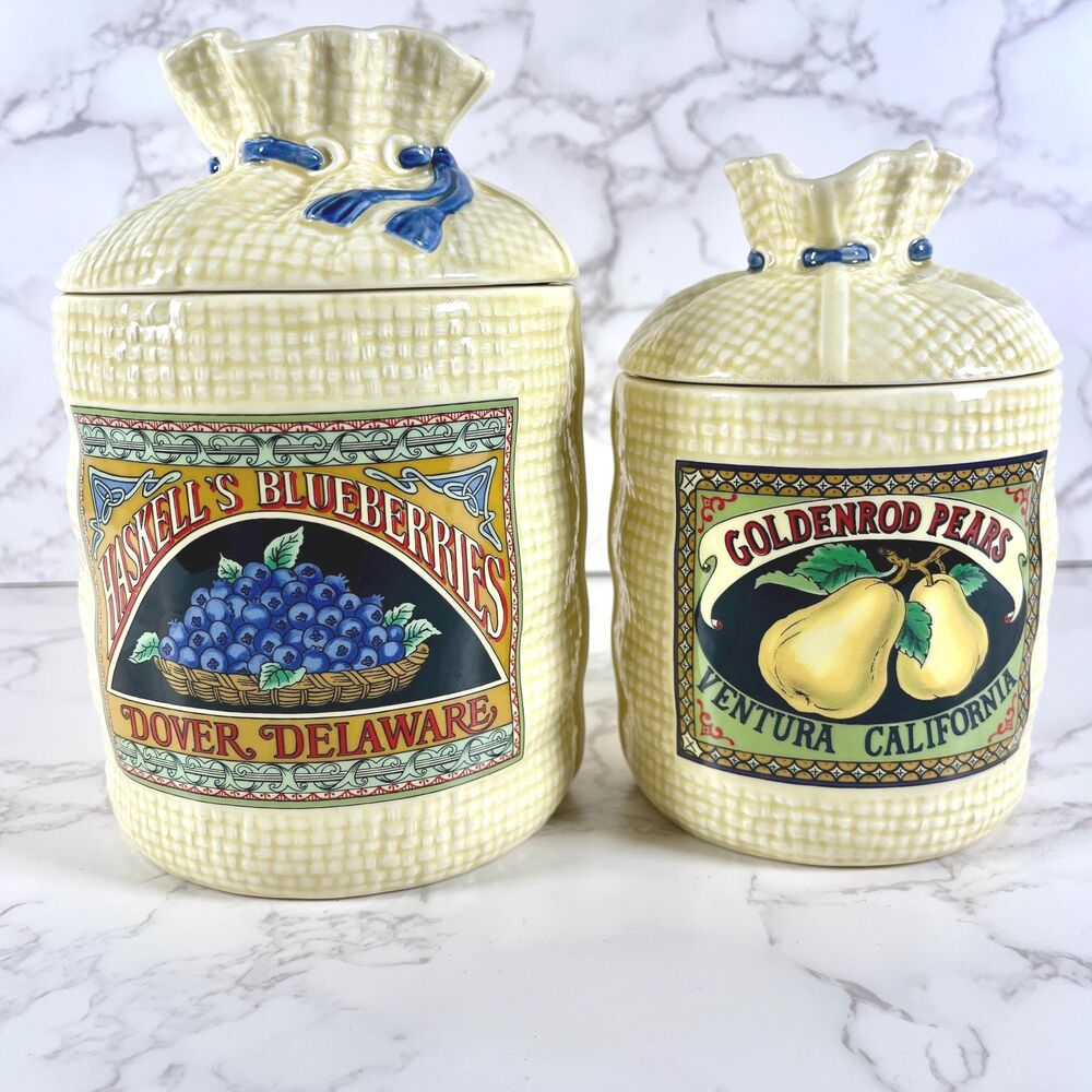 Vintage 1988 Burlap Sacks Hearth and Home Canister Set Hand Painted Mexico